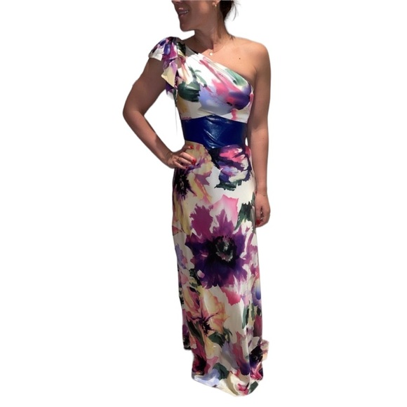 Jovani One Shoulder Floral Gown - Picture 1 of 9